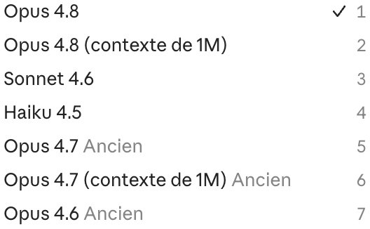 Model selector with the «1M context» option next to some models
